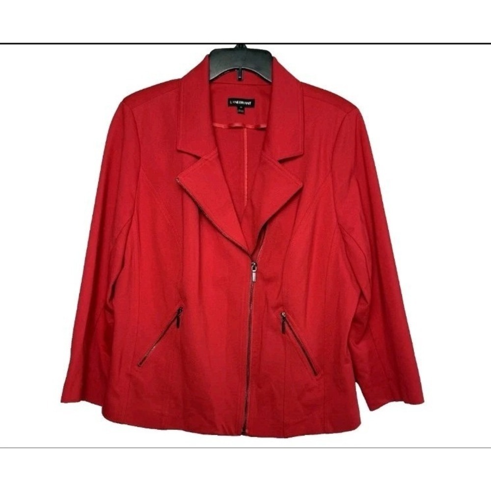 LANE BRYANT‎ Moto Jacket Size 18 Red Ponte Short Asymmetrical Zip Stretch Career